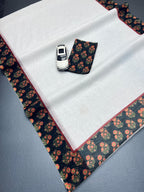 Onam Special Plain Linen Kerala Kasavu Saree with Digital Print (RedBrown)