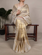 Golden Tissue Plain Kasavu Saree with Running Blouse | Saree length: 6.25 Meters | Blouse: unstitched material included