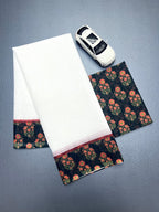 Onam Special Plain Linen Kerala Kasavu Saree with Digital Print (RedBrown)