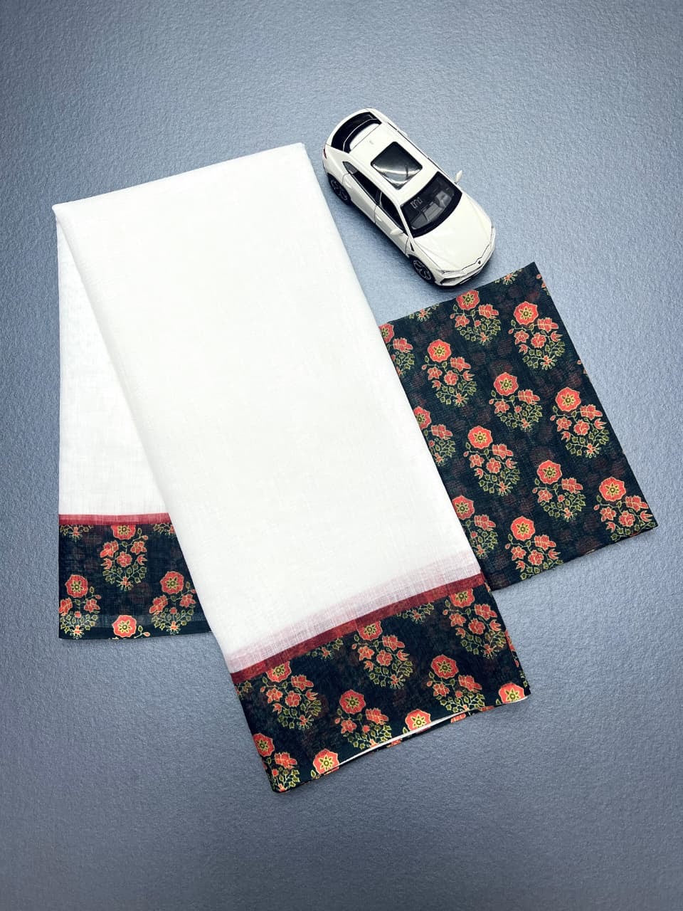 Onam Special Plain Linen Kerala Kasavu Saree with Digital Print (RedBrown)