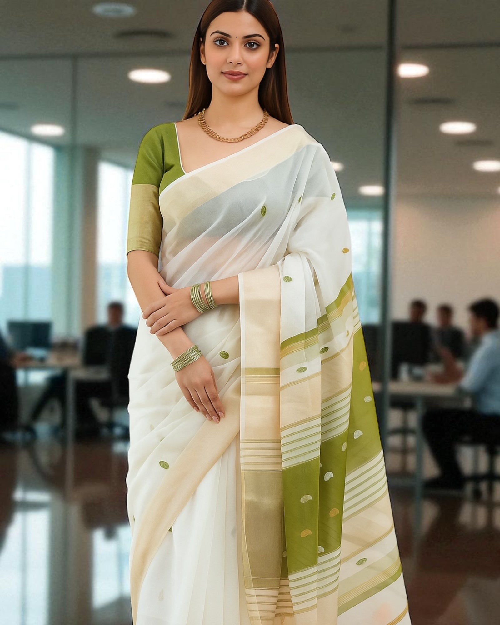 Saurika Linen Saree for Women – Traditional White & Red Tant Saree with Blouse Piece | Soft Handloom for Onam, Durga pooja, OFFICEWEAR & Weddings