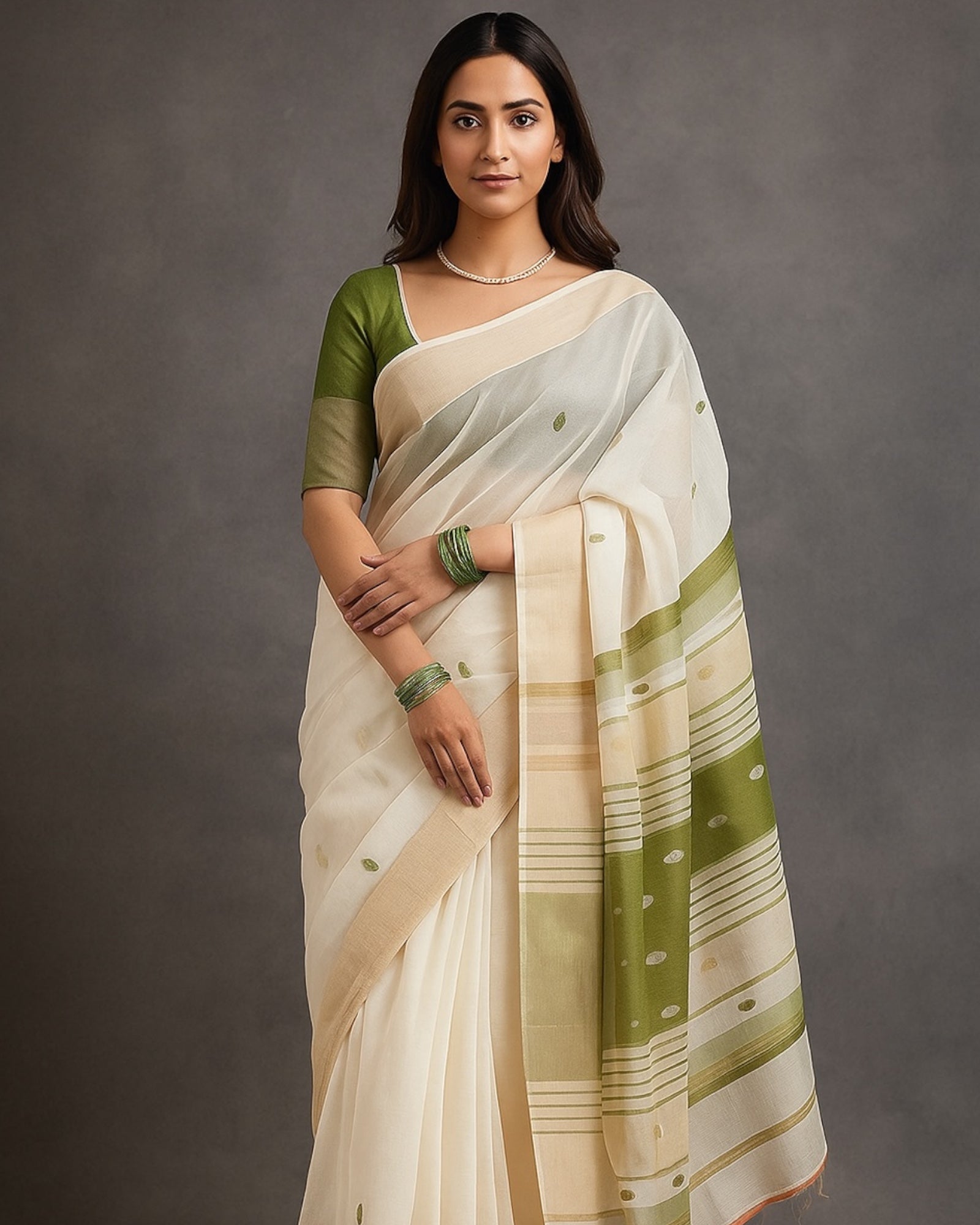 Saurika Linen Saree for Women – Traditional White & Red Tant Saree with Blouse Piece | Soft Handloom for Onam, Durga pooja, OFFICEWEAR & Weddings