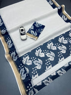 Onam Special Plain Linen Kerala Kasavu Saree with Digital Print (Blue)